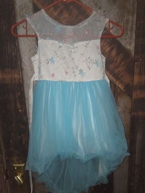 Blue Floral Tulle Girls Dance Dress